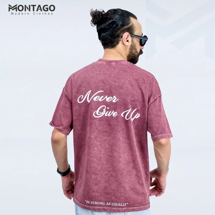 تيشيرت أوفر سايز رجالي بطبعة Never Give Up - مونتاجو وير