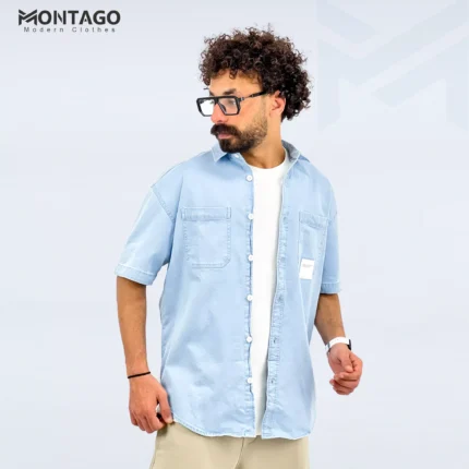قميص جينز رجالي - لبني