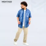 قميص جينز رجالي كحلي مشبح بخامة متينة وعصرية - Montago